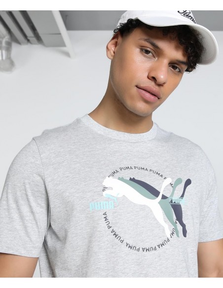 Camiseta manga corta Puma-GRAPHICS Multiple Cat Logo Tee-684826-04-GRIS CLARO UNISEX