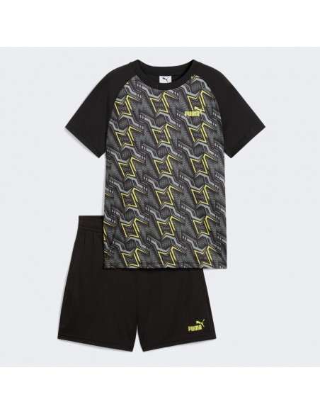 Conjunto Camiseta Negra + Bermuda Negra Puma-TAD ESS Poly AOP Tee and Shorts Set B-686301-01-NEGRO UNISEX JUNIOR