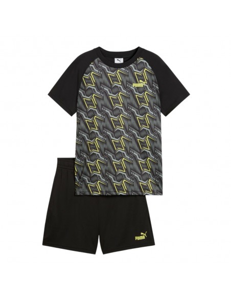 Conjunto Camiseta Negra + Bermuda Negra Puma-TAD ESS Poly AOP Tee and Shorts Set B-686301-01-NEGRO UNISEX JUNIOR